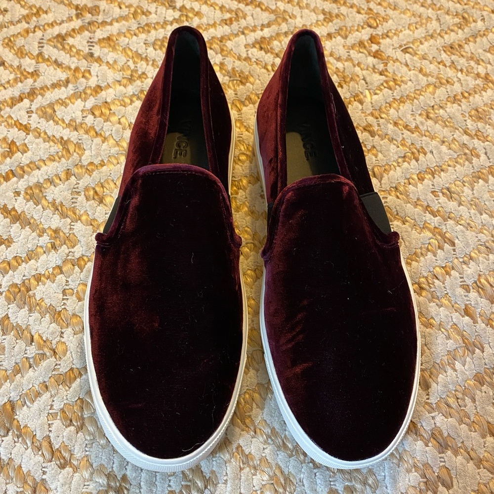 VINCE Burgundy Velvet slip on Sneaker Size 9